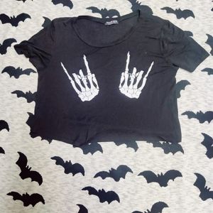 Skeleton hand crop top